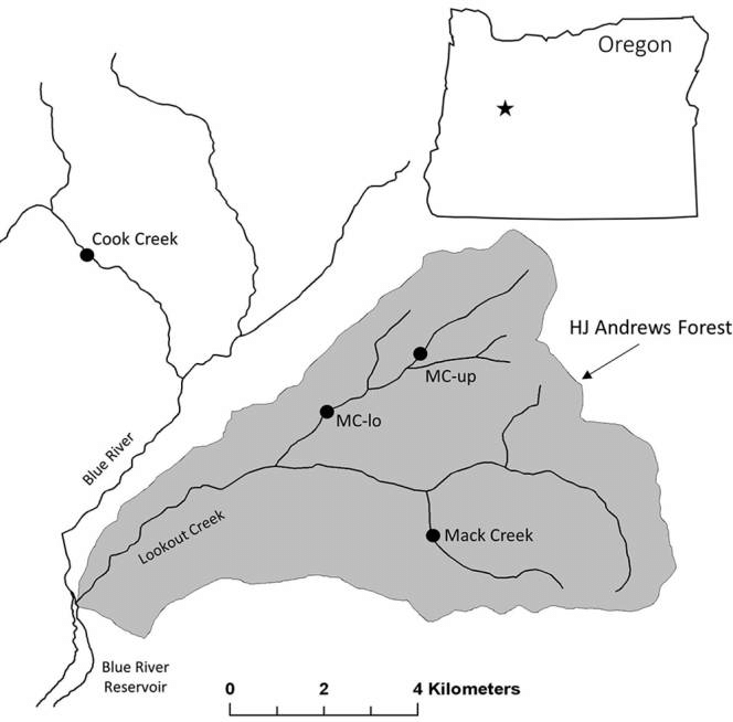 Map of the H.J. Andrews Experimental Forest and Mack Creek. Photo: Dana Warren.